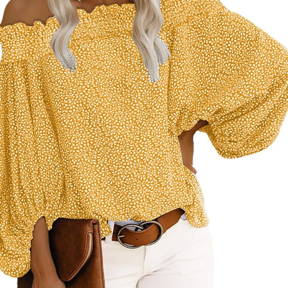 Solid Color Lapel Lantern Sleeve Shirt